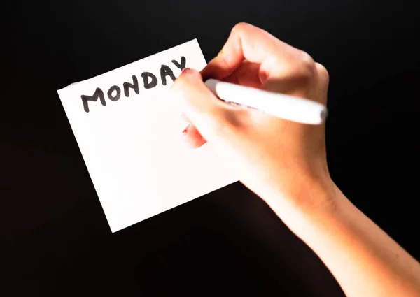 Writing on sticky note MONDAY. Text with MONDAY on paper. — 스톡 사진