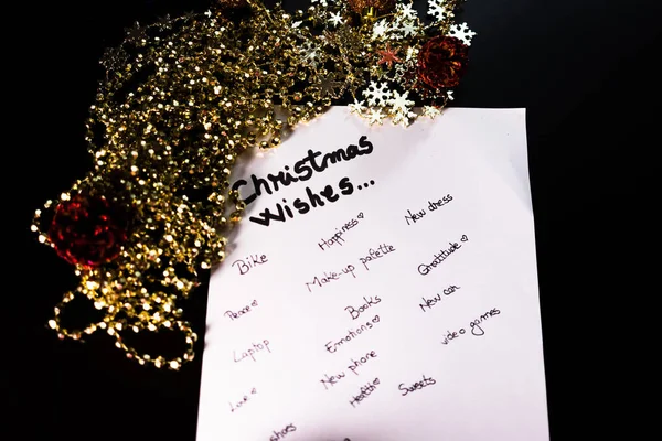 Writing Christmas wishes. Christmas wishes list. Text Christmas