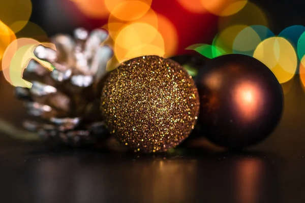 Christmas Decoration Ornaments Christmas Composition Blurred Lights Background — Stock Photo, Image