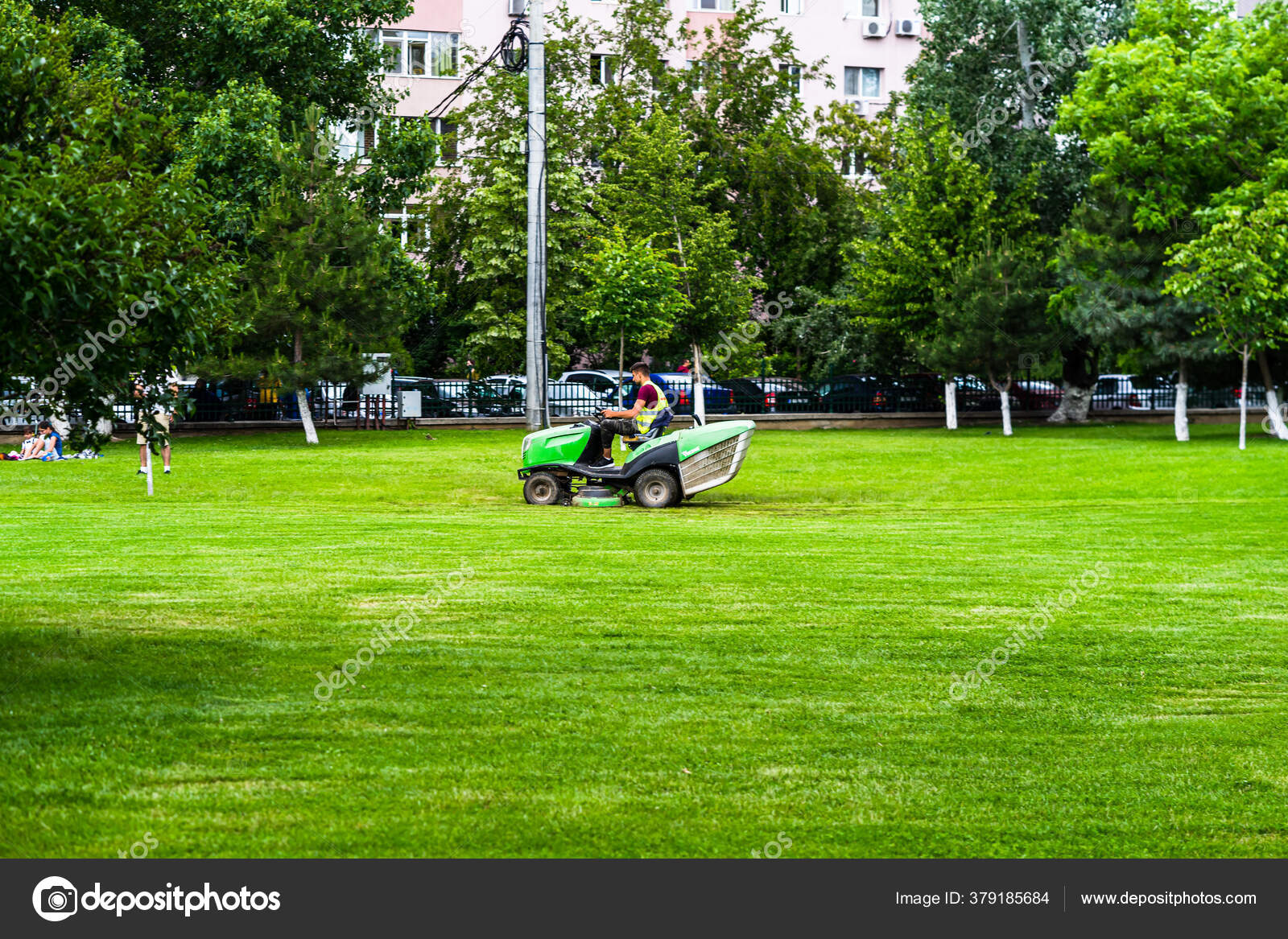 Driving Máquina Cortadora Césped Industrial Cortar Césped Parque: fotografía de stock © contact@vladispas.ro #379185684 |