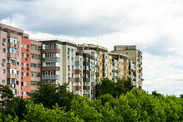Block of flats. Apartament buildings in Bucharest, Romania, 2020.