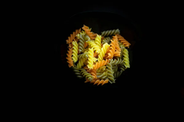 Composition Des Pâtes Crues Tricolore Fusilli Non Cuit Forme Torsion — Photo