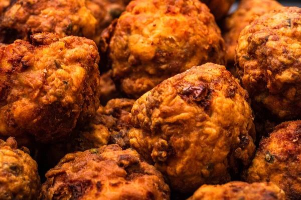 Detalhes Almôndegas Fritas Frescas Com Especiarias Comida Caseira Fechar Almôndegas — Fotografia de Stock