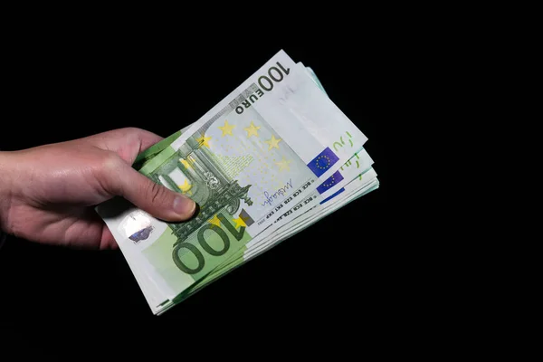 Handräkning Hålla Och Visa Euro Pengar Eller Pengar Världspengar Koncept — Stockfoto