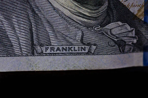 Selektiver Fokus Auf Details Der 100 Dollar Banknote Makrodetails Von — Stockfoto