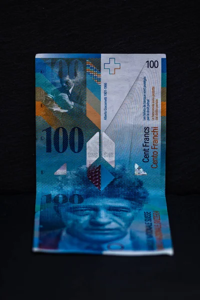 Selective Focus Detail 100 Swiss Franc Banknote Close Macro Detail — Stock Photo, Image