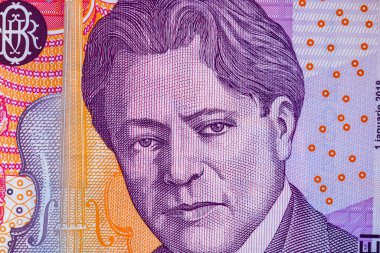 Ley banknotlarının detaylarına özen göster. Romanya lei banknotlarının makro detaylarını kapat, 5 lei izole. Dünya para kavramı, enflasyon ve ekonomi kavramı