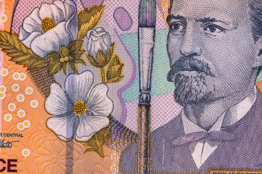 Ley banknotlarının detaylarına özen göster. Romanya lei banknotlarının makro detaylarını kapatın, 10 lei izole edilmiş. Dünya para kavramı, enflasyon ve ekonomi kavramı