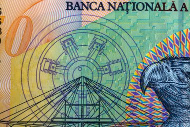 Ley banknotlarının detaylarına özen göster. Romanya lei banknotlarının makro detaylarını kapat, 50 lei izole edilmiş. Dünya para kavramı, enflasyon ve ekonomi kavramı