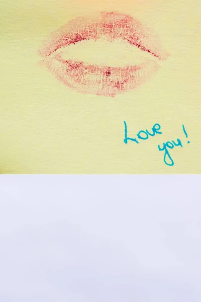 Love You Handwriting Text Close Isolated Yellow Paper Copy Space — Stock Photo, Image