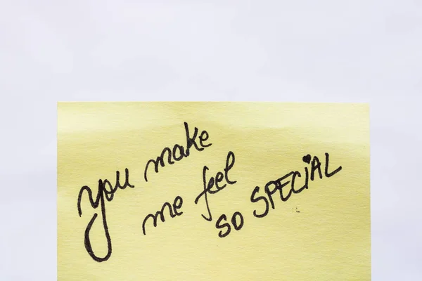 You Make Feel Special Handwriting Text Close Isolated Yellow Paper — Stock Photo, Image