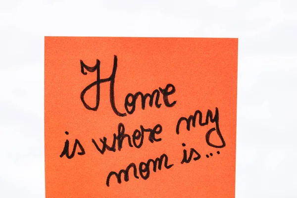 Otthon Ahol Anyám Kézírásos Szöveget Narancssárga Papíron Fénymásolási Hellyel Szöveg — Stock Fotó