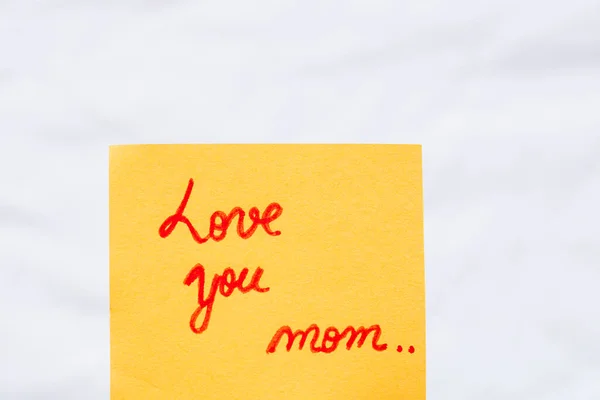 Love You Mom Handwriting Text Close Isolated Orange Paper Copy — Stock Photo, Image