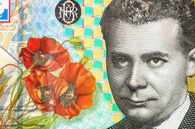 Ley banknotlarının detaylarına özen göster. Romanya lei banknotlarının makro detaylarını kapat, 200 lei izole edilmiş. Dünya para kavramı, enflasyon ve ekonomi kavramı