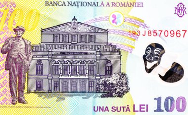 Ley banknotlarının detaylarına özen göster. Romanya lei banknotlarının makro detaylarını kapat, 100 lei izole edilmiş. Dünya para kavramı, enflasyon ve ekonomi kavramı