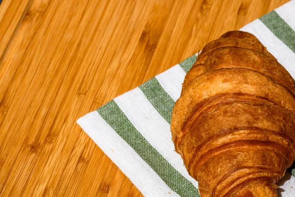 Detail Fresh Croissant Wooden Table Food Breakfast Concept Close Photo — Stock Photo, Image