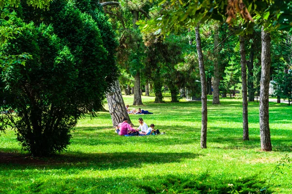 Azok Emberek Akik Piknikeznek Szórakoznak Koronavírus Válság Idején Bukaresti Mogosoaia — Stock Fotó