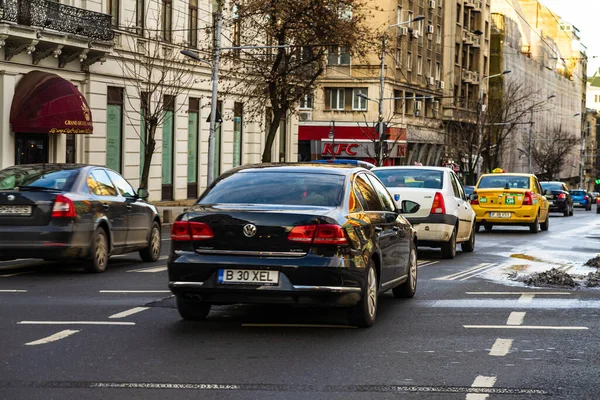 Tráfego Automóveis Hora Ponta Centro Cidade Poluição Automóvel Engarrafamento Manhã — Fotografia de Stock