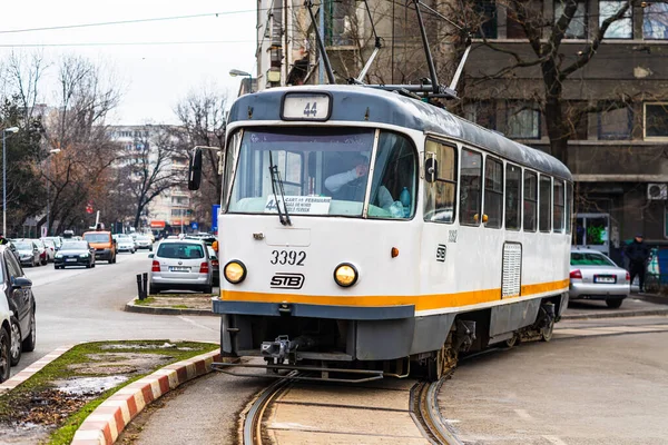 Трамвай Пробке Улицах Бухареста Румыния 2020 — стоковое фото