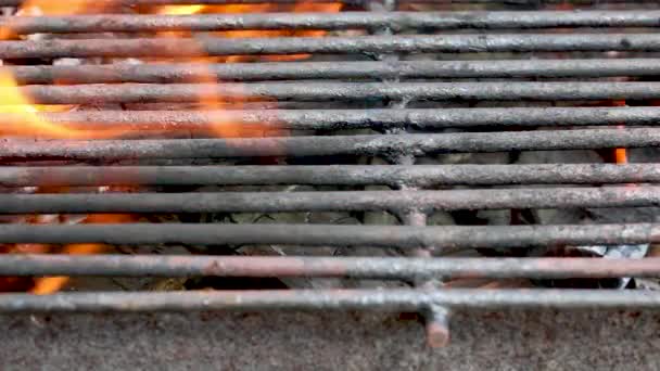 Boş Mangal Kömürü Barbeküsü Alev Dumanla Yanan Bir Izgara Sıcak — Stok video