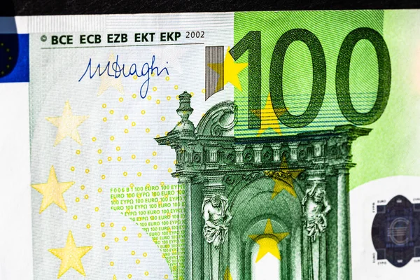 Selectieve Aandacht Voor Details Van Eurobankbiljetten Dicht Macro Detail Van — Stockfoto