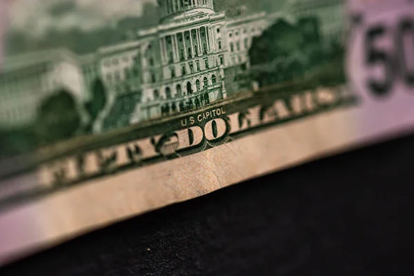 Selektywne Skupienie Się Detalach Banknotu Dolarów Zamykamy Makro Detale Banknotów — Zdjęcie stockowe