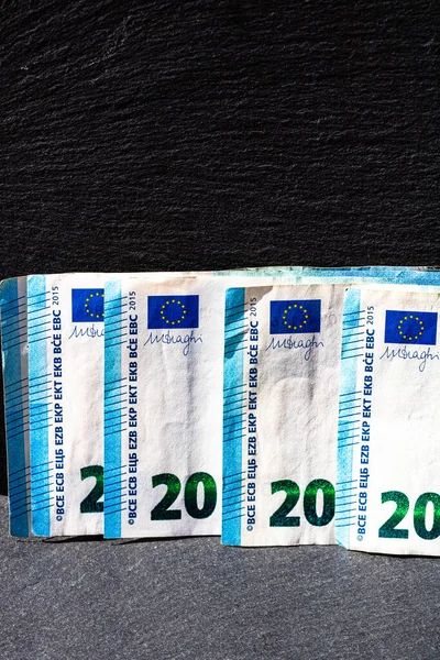 Selektivní Zaměření Podrobnosti Eurobankovkách Detailní Makro Detaily Bankovek Euro Izolovaných — Stock fotografie