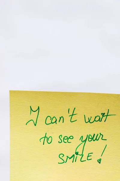 Can Wait See Your Smile Handwriting Text Close Isolated Yellow — Stock Photo, Image