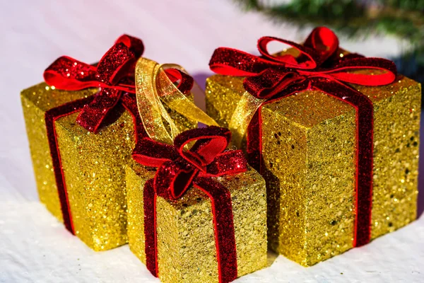 Regali Natale Scintillanti Natale Regalo Boxex Decorazioni Isolato — Foto Stock