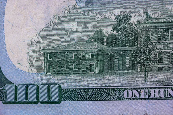 Selektivní Zaměření Detail Bankovky 100 Dolarů Detailní Informace Bankovkách Dolarech — Stock fotografie