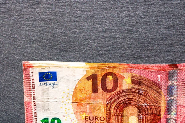 Foco Selectivo Pormenor Das Notas Euro Detalhe Macro Perto Das — Fotografia de Stock