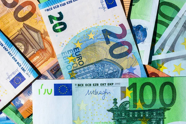 Närbild Eurosedlar Bakgrund Pengar Euro Isolerad — Stockfoto