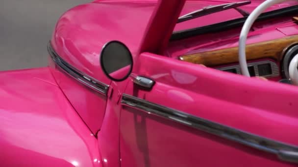 Detail Klasického Růžového Amerického Automobilu Havaně Kuba 2020 — Stock video