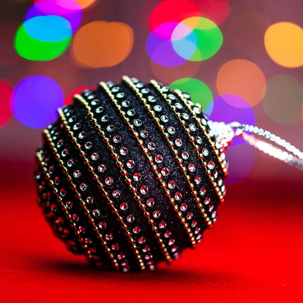 Boule Noël Noire Brillante Dans Une Composition Noël Sur Fond — Photo