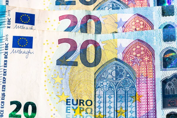 Selektiver Fokus Auf Die Details Der Euro Banknoten Makrodetails Von — Stockfoto