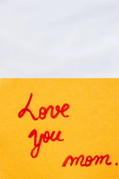 Love You Mom Handwriting Text Close Isolated Orange Paper Copy — Stock Photo, Image