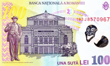 Ley banknotlarının detaylarına özen göster. Romanya lei banknotlarının makro detaylarını kapat, 100 lei izole edilmiş. Dünya para kavramı, enflasyon ve ekonomi kavramı