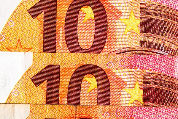 ユーロ銀行券の詳細に焦点を当てます お金の銀行券のマクロの詳細を閉じます 10ユーロ孤立 世界のお金の概念 インフレと経済の概念 — ストック写真