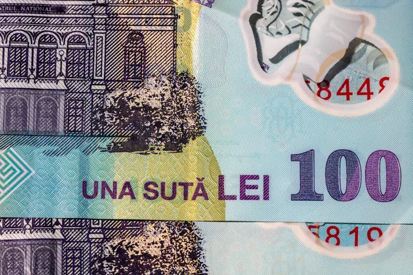 Selektivní Zaměření Podrobnosti Bankovkách Lei Detailní Makro Detaily Rumunských Lei — Stock fotografie
