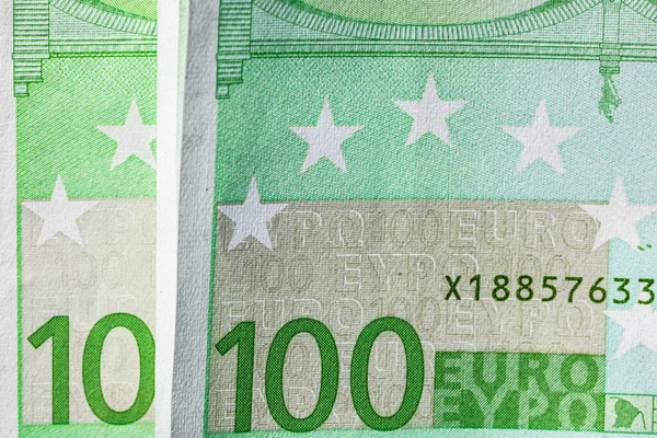 Selektiv Inriktning Detaljerna Eurosedlarna Närbild Makro Detaljer Sedlar 100 Euro — Stockfoto
