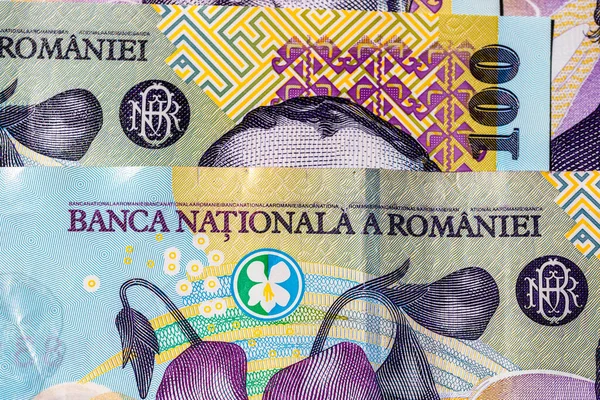 Szelektív Összpontosítás Lej Bankjegyek Részleteire Zárják 100 Lej Izolált Román — Stock Fotó