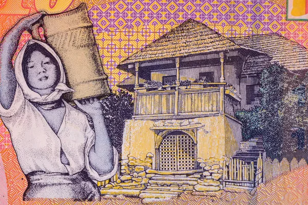 Ley banknotlarının detaylarına özen göster. Romanya lei banknotlarının makro detaylarını kapatın, 10 lei izole edilmiş. Dünya para kavramı, enflasyon ve ekonomi kavramı