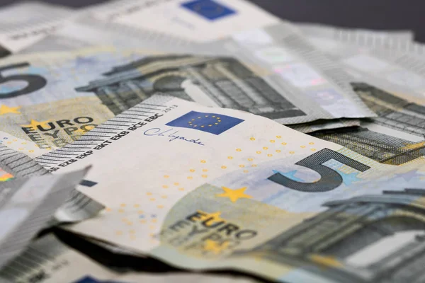 5 Avro banknotları. Tasarruf, gelir veya yatırımı temsil eden Avro para arkaplanı