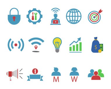 İş Icon set, minimalist tasarım, renk türü