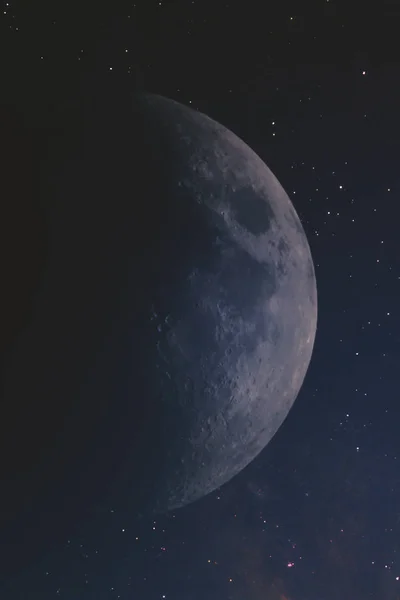 Primer Plano Luna Espacio Infinito Del Universo Contra Las Estrellas —  Fotos de Stock