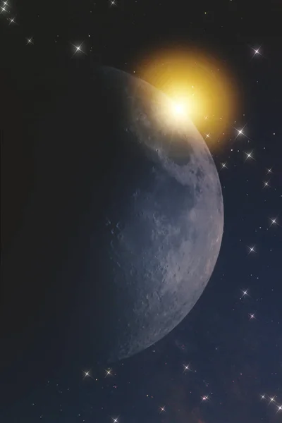 Primer Plano Luna Espacio Infinito Del Universo Contra Las Estrellas —  Fotos de Stock