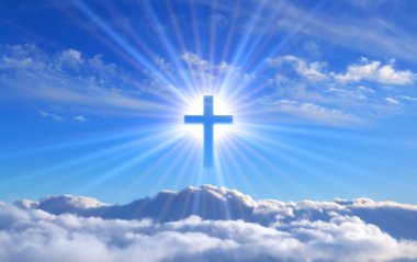 Kutsal parlaklık, ışınları tarafından aydınlatılmış kümülüs bulutlar üzerinde çapraz dini kavramı
