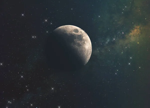 Ayın Samanyolu Evrenin Sonsuz Uzayda Güneş Işınlarının Karşı — Stok fotoğraf