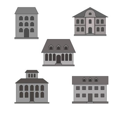 çeşitli binalar. Beyaz arka plan üzerinde vektör çizim