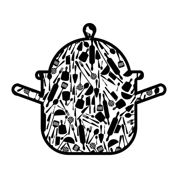 Casserole Décoré Avec Des Ustensiles Cuisine Illustration Vectorielle — Image vectorielle
